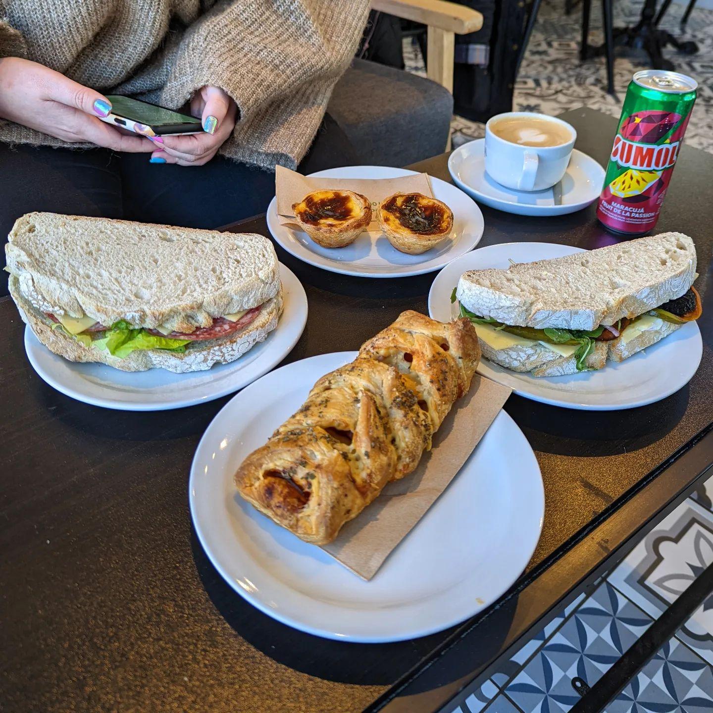 A lunch feast, including sandwiches, natas and plaits at Lisboa in Crookes