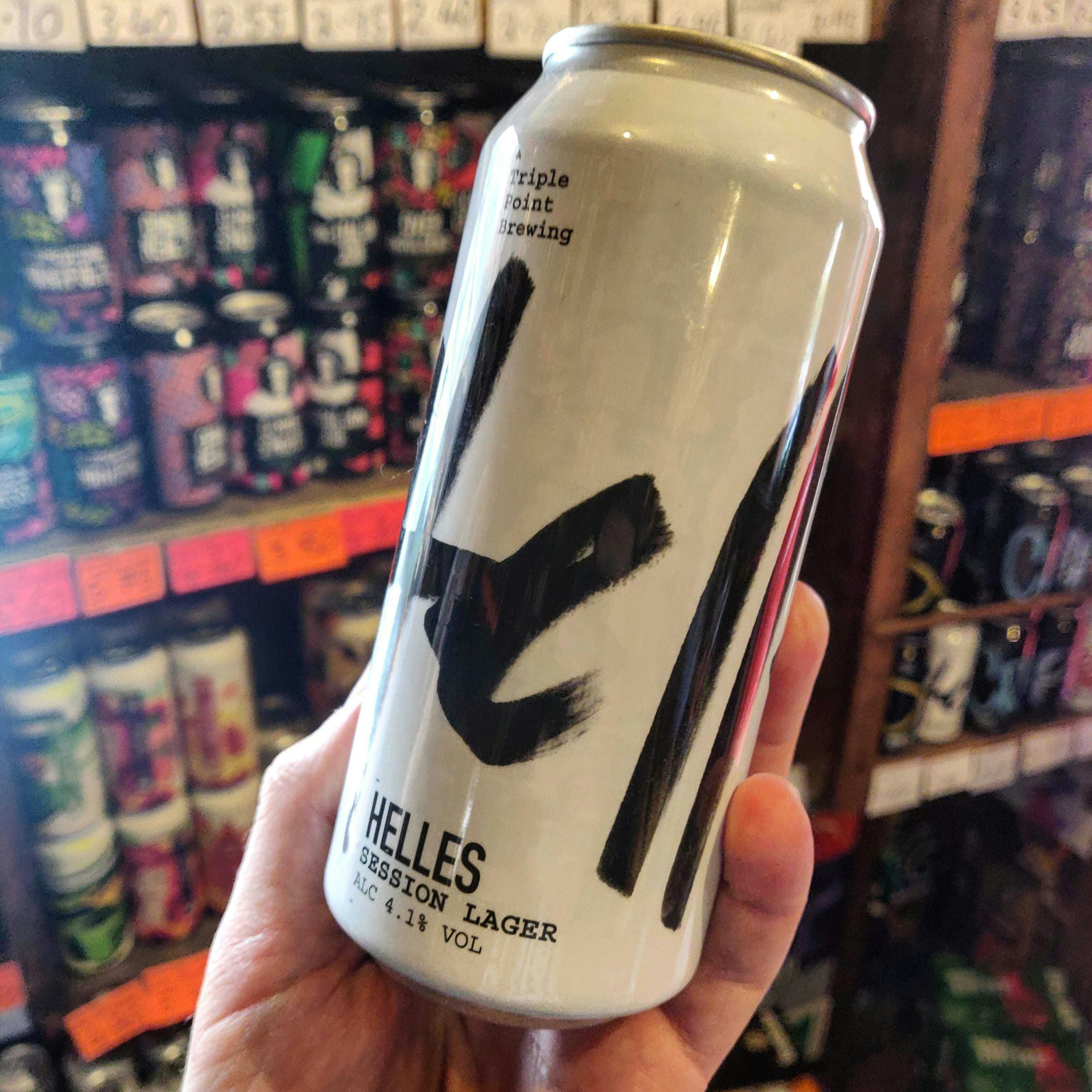 A can of Helles by Triple Point Brewing at The Dram Shop