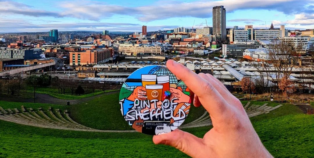 A Triple Point Brewing "Pint of Sheffield" pump clip